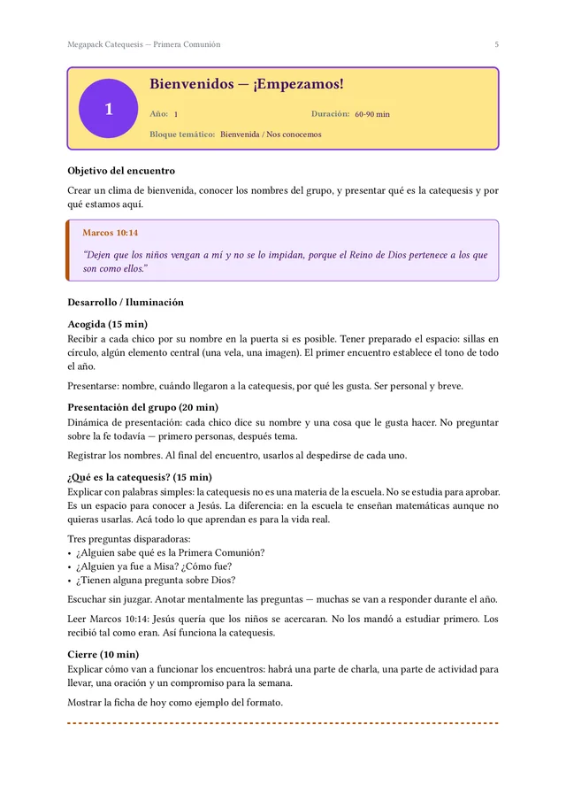 Página interior del Megapack Catequesis Primera Comunión