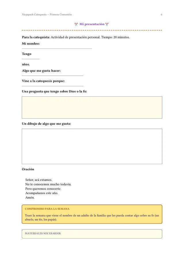 Página interior del Megapack Catequesis Primera Comunión