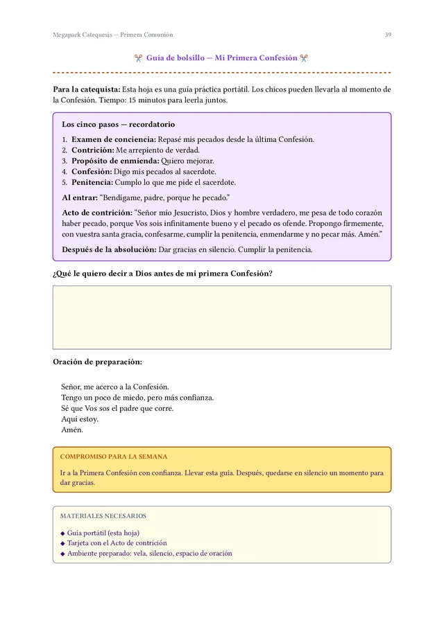 Página interior del Megapack Catequesis Primera Comunión