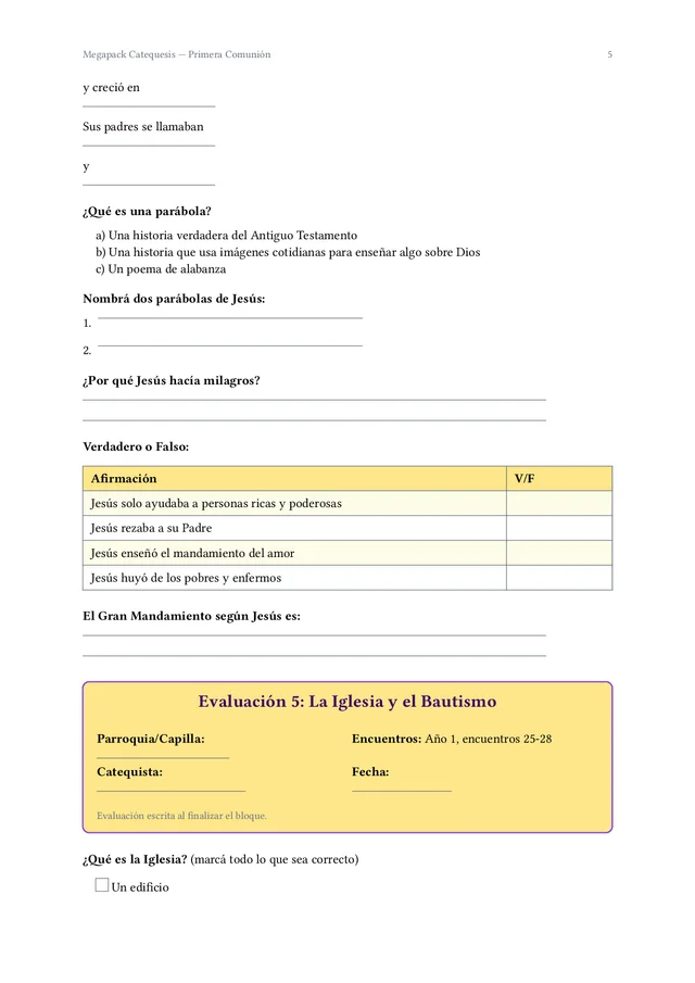 Página interior del Megapack Catequesis Primera Comunión